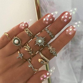 YOOESTORES82 7-10 Pieces Gold Snake Knuckle Midi Ring Set. Boho Rhinestone Stackable Rings Sets Jewelry,Vintage Stacking Finger Ring for Women (D:10PC Rhinestone)