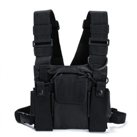 MASO Universal Chest Bag Nylon Pocket Radio Walkie Talkie Chest 3 Pockets Backpack Holster, black, Backpack