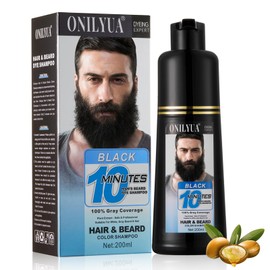 Onilyua Men's 3 in 1 Black Beard Dye Shampoo, Simpler Color for Men's Beard & Mustaches, Long Lasting Gray Reducing 200 ml
