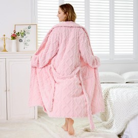 MIZZEO Microfiber Robes for Women-Pink (S/M), Cozy Soft Warm Plush Women Robe Plush Long Bathrobe