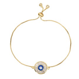 Dainty 14K Real Gold Plated Bracelet for Women Men, Adjustable Gold Chain Link Evil Eye Hamsa Hand Paperclip Butterfly Charm Bracelets for Women Jewelry, Copper, Cubic Zirconia