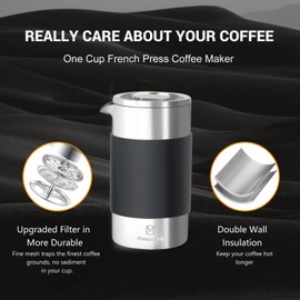 MAGICAFÉ French Press Coffee Maker Set, Portable French Press with Mini Coffee Canister and Collection Bag, Single Serve 1 Cup Small Stainless Steel Double Walled Coffee Press 350ml/12oz