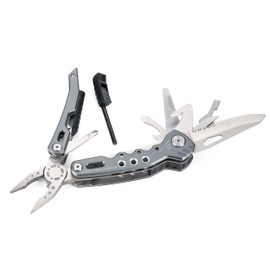 Troika Fire Tool 14 - TOL45/GY - Multifunctional Tool with 14 Functions for Outdoor & Survival Trips - Even with Whistle and Fire Steel - 420 Stainless Steel, Aluminium - Grey