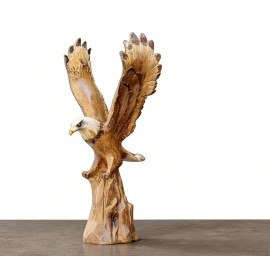 Eagle on Tree Stump Figurine Resin Wood Look Eagle Statue for Home DecorColor: Brown, Size: One Size