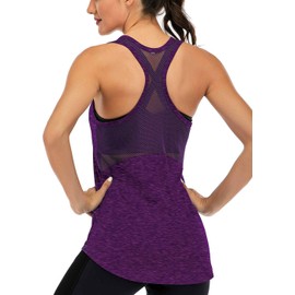 ICTIVE Workout Tank Tops for Women Sleeveless Yoga Tops for Women Mesh Racerback Tank Tops Muscle Tank Workout Tops for Women Backless Running Tank Tops Activewear Gym Tops Dark Purple L