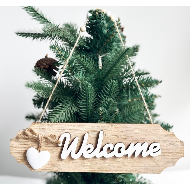 Wooden Welcome Sign for Rustic Farmhouse Decorations, Wall Hanging White