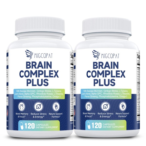 Paquete de 2 suplementos cerebrales para memoria y concentración, nootrópicos