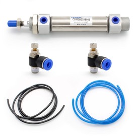 SRJQXH 20 mm Bar Diameter 50 mm Hub Air Pneumatic Cylinder with 6 mm 1/8 Inch Throttle Valve and Two Different Colours of PU Pneumatic Hose, Air Cylinder PT 1/8 Inch Connection Size, Double Acting