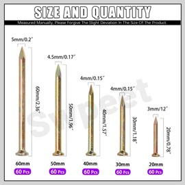 Swpeet 300Pcs 5 Sizes 3/4" 1-1/4" 1-3/5" 2" 2-3/8" Colored Zinc Hardware Nails Assortment Kit，Steel Nail, Galvanized Nails, Small Nails, Finishing Nails, Wall Nails, Wood Nails, Nails for Concrete