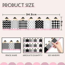 Whaline 80FT Black White Bulletin Border Sticker 70 Sheet Pencil Border Trim Back to School Decoration for Teacher Student Classroom School Blackboard Chalkboard Whiteboard, 2 Designs