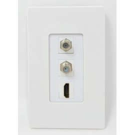 RiteAV - 1 Port HDMI 2 Port Coax Cable TV- F-Type Screwless Decorative Wall Plate - White