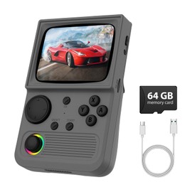 R36T Retro Gaming Console with Portable Case, CRT-Inspired 3.5'' IPS Screen Handheld Game Console with 18000+ Classic Games Supports WiFi Networked Fighting and OTG, 3500mAh Battery(Grey 64GB)