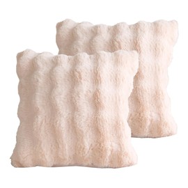 Pack of 2 Pink Thick Soft Wool Decorative Throw Pillow Covers 45x45cm Faux Fur Plush Fluffy Cushion Covers for Sofa Couch Bedroom