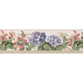 Pink Purple Flowers Green White BA4626B Wallpaper Border