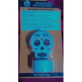 Spooky LED Metal Skull Lamp Light Day Of The Dead- Batteries Included