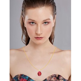 Belinda Jewelz Necklace for Women 14k Yellow Gold Red Ruby Gemstone Necklace Oval Cut Elegant Birthstone Hanging Pendant Necklace Jewelry Gift for Wedding Party, 18 Inch