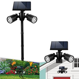EMANER Solar Motion Sensor Light Outdoor, Motion Detect On/Off or Stay On, Solar Spotlights Dusk to Dawn, Wall Mount or Pole Stake in Ground Solar Security Flood Light for Patio Yard Garden, 1Pack