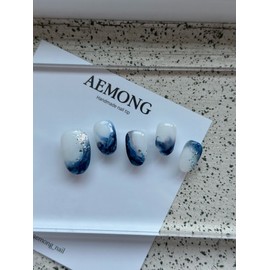Aemong: Starlight Waves Handmade Nail Tips - Mini Short Square / Aemong : 별빛파도 수제네일팁 - 미니숏스퀘어