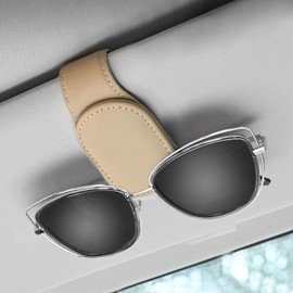 Sunglasses Holder Car Eyeglass Holder Sun Visor Eyeglass Clip Leather Easy Install Auto Parts Protective Glasses Car Storage 1 Piece (Beige)