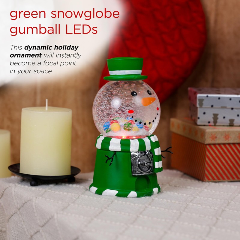 Snowman Green Gumball Machine Snowglobe w/LED Light