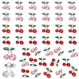 24 Pcs Cherry Charms for Jewelry Making, 4 Styles Rhinestone Cherry Pendant Fruit Charms Bulk, Fruit Cherries Jewelry Charm for Bracelets Necklace Earring DIY Crafts