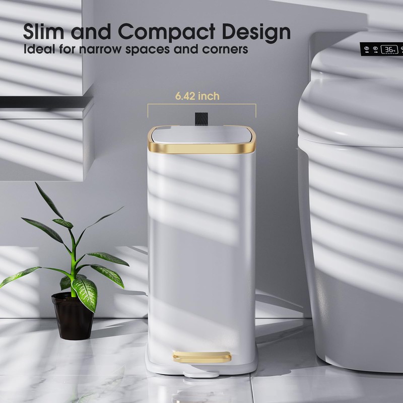 CEROELDA Small Bathroom Trash Can with Lid Soft Close-5L/1.3 Gal