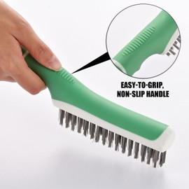 Wire Brush 2Pcs, Stainless Steel Bristle Wire Brushes for Cleaning Rust, Heavy Duty Metal Scratch Scrubber for Paint Removal, Welding, Grill Cleaning with Rubber-Coated Plastic Handle, Green- SANJIAN