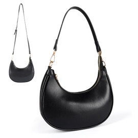Camilife Half Moon Shoulder Bag for Women PU Leather Zipper Retro Y2k Fashion Hobo Bag Gift for Dating, Travel, Party, Shopping, black