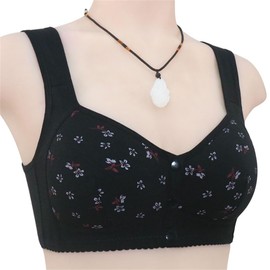 Daisy Bras for Older Women No Underwire Front Closure Comfort Senior Wireless Snap Closing Bra Black 42C