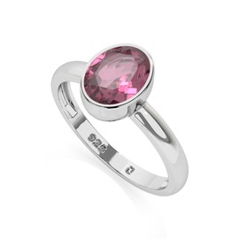 LUSTRE AND LIGHT Natural Oval Pink Tourmaline Solitaire Rings for Women in Sterling Silver, October Birthstone Jewelry Gifts for Her Birthday, Anniversary, Graduation, Christmas, Valentines US-7