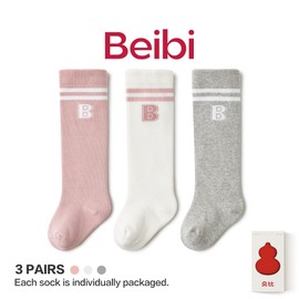 Beibi 3 PCS Baby Socks, Toddler Knee High Socks, Cotton Newborn Stockings Socks for Little Girls & Boys, Infants Kids, Four Seasons 100% Cotton, Preemie