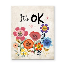 Inspirational Canvas Wall Art Decor - 24X30 inch It's OK Canvas Print with Inspirational Floral Canvas Art Decor, Positive Affirmations Artwork for Office, Classroom or Home Decoration