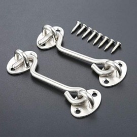 DXBNEZBC Hook and Eye Latch, 2Pcs 4 Inch Stainless Steel Door Lock, Door Lock Without Drilling, 100mm Silver Gate Hook for Wooden Gates, Windows, and Doors, Durable and Easy to Install