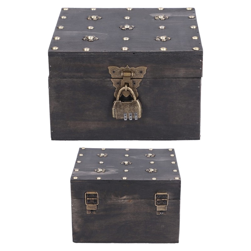 Treasure Props Storage Box with Password Lock Retro Wooden Storage