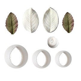 Growtail 6Pcs Rose leaves Cutter & Veiner Set Fondant Silicone Mold Rose leaf Gumpaste Clay Mould for Chocolate Sugarcraft Bakeware