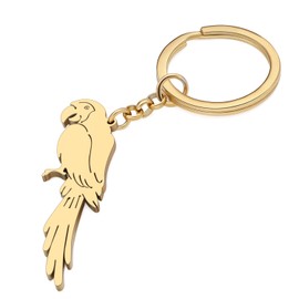 YAYAKO Stainless Steel Scarlet Macaw Parrot Keychain Cute Bird Charms Wallet Car Key Keyring Fun Gifts for Women Girls Decorations (Gold D)