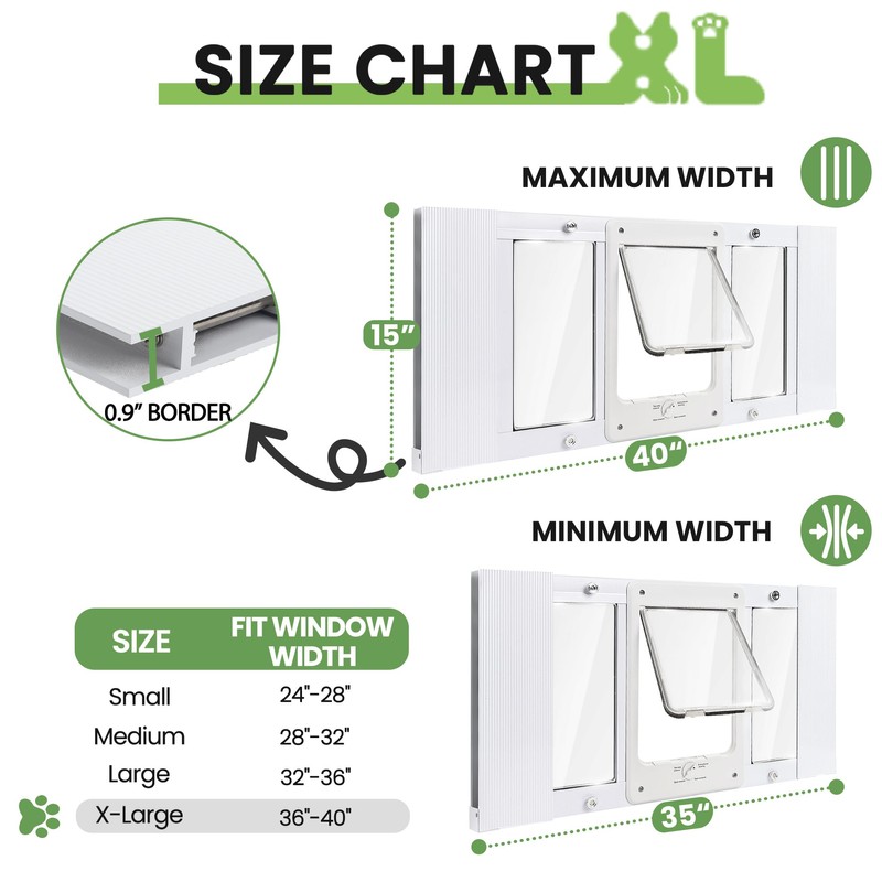 Full-Size Window Pet Door for Cat&Small Dog, Fits 36"- 40"