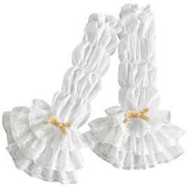 Roiyezo Women's Arm Cover, Lace, UV Protection, Y2k, Lolita, Layered Pleat, Sun Protection, Adjustable, UV Protection, Cute, Ribbon: Yellow, Free size