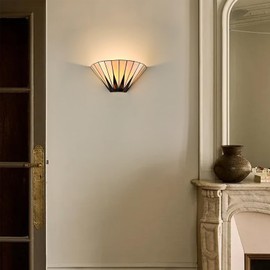 TEENYO Tiffany Wall Sconce Vintage Brown Stained Glass Wall Mounted Light 13.6 Inch Tiffany Style Wall Lamp for Bedroom Entryway Stairwell