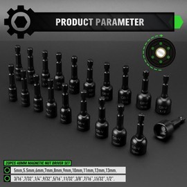 55-Piece Magnetic Nut Driver Set, Metric & SAE 1/4" Hex Shank, Impact Socket Adapters, Snappy Driver Bits, Drill Bit Extension, 14PCS Screwdriver Bit Set