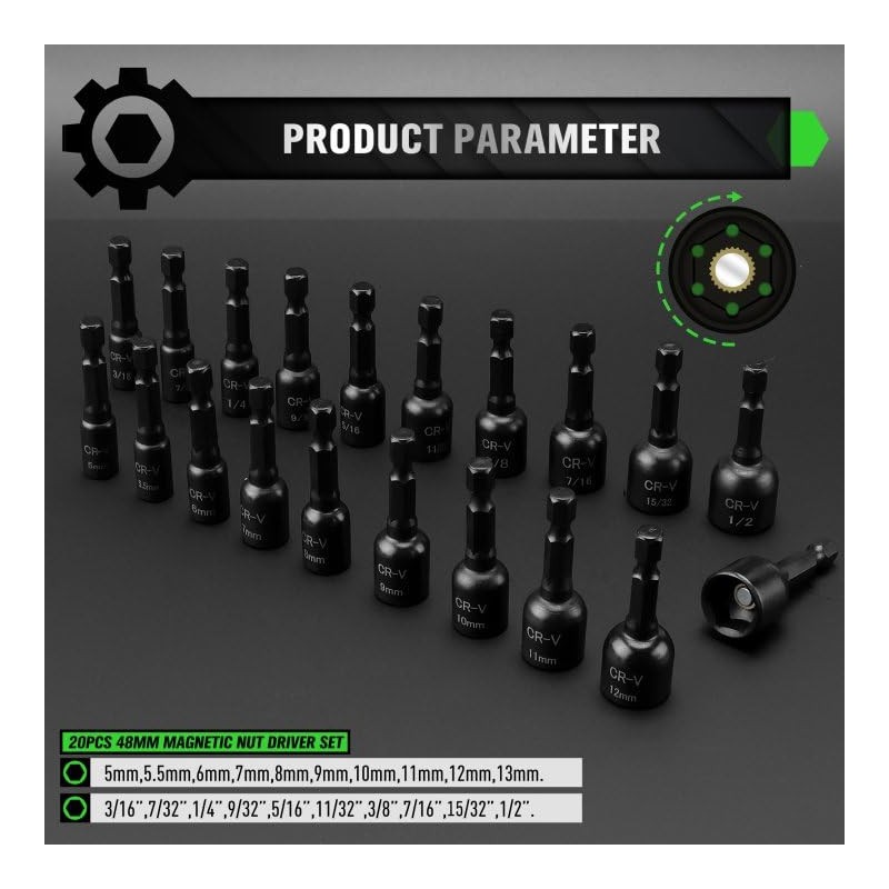 55-Piece Magnetic Nut Driver Set, Metric & SAE 1/4" Hex