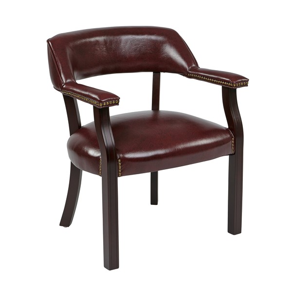 Office Star Padded Vinyl Seat and Back Traditional Guest Chair with Nailhead Accents and Mahogany Finish Wood Frame, Jamestown