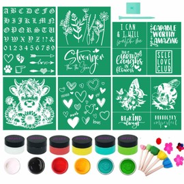 19PCS Sunflowers Silk Screen Stencils Self Adhesive Screen Printing Stencil Reusable Inspirational Mesh Stencils Letter Transfers for Chalk Paste on Wood,Fabric,DIY Home Decor,Chalks Paste 50g/Jar