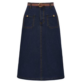 Belle Poque Plus Size Jeans Skir Knee Length Cargo Denim Skirt Long Dark Blue XL