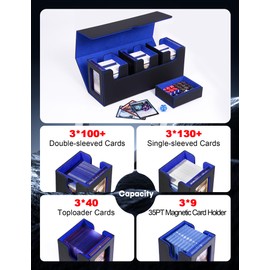 banloga Card Deck Box for MTG with Commander Display, 4-in-1 Removable Card Case with Dice Tray Holds 300+ Double-sleeved Cards, Magnetic Closure Card Storage Box for TCG Sports Cards (Black&Blue)