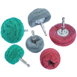 Hiqalty 6PCS Non Woven Abrasive Buffing Polishing Wheel Drill Attachment Set,Scouring Pads Power Scrubber Cleaning Kit, Power-Operated Abrasive Wheels（ Green red Gray) 1/4” Shank