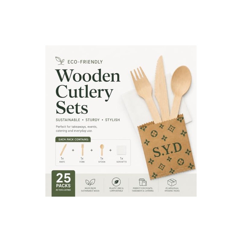 100 PIECE (25 Pack) S.Y.D Disposable Wooden Cutlery Set –