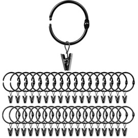 Manysky 36 Pack 1.26 Inch Openable Curtain Rings with Clips, Rust Resistant Metal Open Drapery Rings Hooks with Curtain Clips, Fits Up to 1 Inch Interior Diameter Rods, Black