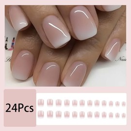 BMKKOT 24Pcs Short Square Glossy French Tip Nails Set - Multicolor ABS Material - Full Cover Nail - Press-On False Nails - 12 Sizes - Reusable