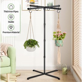 OugeWood Plant Hanger Indoor, 59" Tall Hanging Plant Stand Heavy Duty Metal Indoor Plant Hanger Stand Hanging Plant Holder with 8 Hooks Hanging Planters for Indoor Plants Bedroom Living Room Balcony